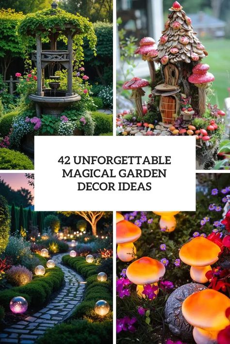 Unforgettable Magical Garden Decor Ideas Fairy Garden Landscaping, Witch Garden Design, Alice In Wonderland Garden Ideas, Magical Garden Fairytale, Moon Garden Ideas, Witchy Garden Aesthetic, Magical Garden Ideas, Colorful Garden Ideas, Secret Garden Decor