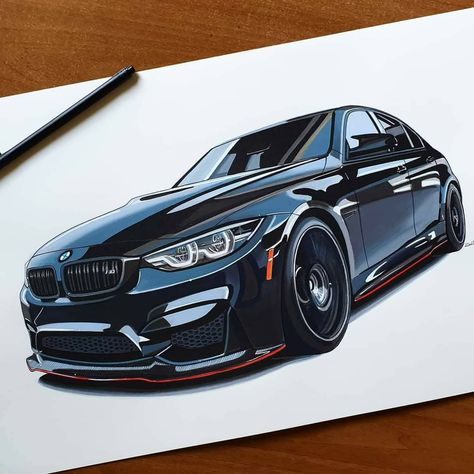 Bmw Cars Drawing, Car Drawings Step By Step, How To Paint A Car, Ferrari Car Drawing, Bmw Car Drawing, Bmw Painting, Bmw Drawing, Mustang Drawing, Car Drawing Pencil