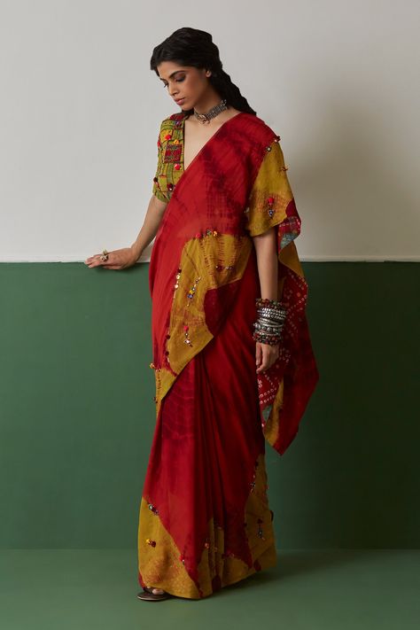 Shop for these amazing collections of Orange Silk Georgette And Embroidery & Mirror Work Saree For Women by Medha online at Aza Fashions. Embroidery Geometric, Embroidery Mirror Work, Mirror Work Saree, Embroidery Mirror, Simple Saree Designs, Indian Sari Dress, Orange Saree, Saree For Women, Simple Sarees