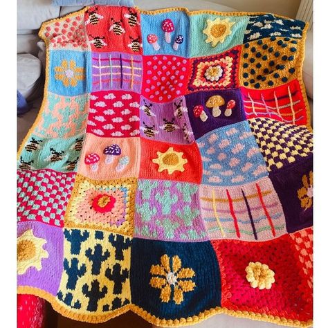 Excited to share this item from my #etsy shop: Handmade Chunky 3D Colorful Patchwork Velvet Knit Blanket- Boho Home Decor Unique Handknit Crochet Throw - Soft & Comfy Quilt - Gift For Mom #uniqueblanket #floralblanket #colorfulblanket #freeshipping #softcomfyquilt #crochetquilt #handknitquilt #handmadeblanket 3d Granny Squares, Bulky Blanket, Patchwork Velvet, Velvet Patchwork, Velvet Knit, Patchwork Throw, Blanket Boho, Embroidered Blanket, Crochet Blanket Pattern Easy