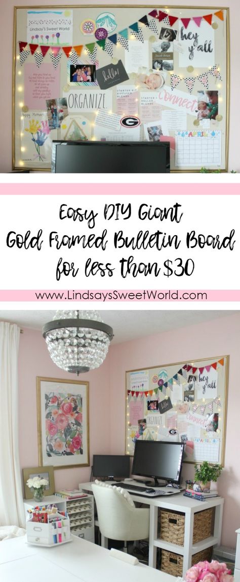 Craft Room Cork Board Ideas, Paint Bulletin Board Ideas, Bulletin Board Inspiration, Diy Bulletin Board Classroom, Teen Bulletin Board, Bulletin Board Ideas For Home, Home Office Bulletin Board, Gold Bulletin Board, Bulletin Board Ideas For Bedroom