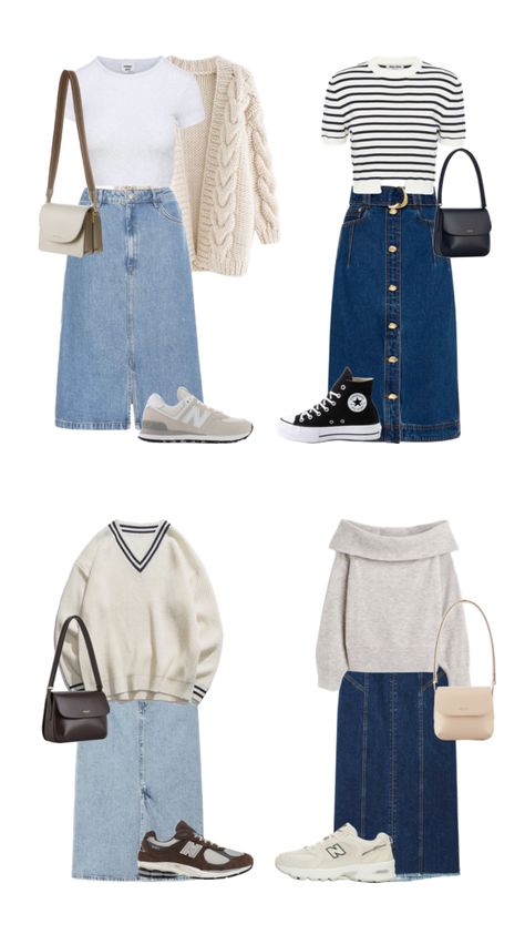 #fashion #outfits #outfitinspo #modest #modesty #jeanskirt #jeanskirtinspo #fall #schoolfit #collegeoutfits Everyday Outfits Fall, Conservative Outfits, College Outfits Winter, Skirt Inspiration, Modesty Outfits, Cute Modest Outfits, Office Casual Outfit, Stylish Winter Outfits, Casual Outfit Inspiration