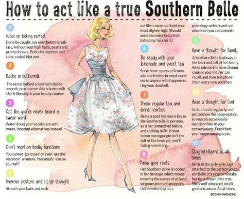 HOW TO BE A SOUTHERN BELLE - A true Belle has God first and the rest second. Amen Southern Belle Secrets, Southern Mom Aesthetic, Southern Girl Aesthetic, Southern Women Quotes, Ladylike Etiquette, Southern Belle Aesthetic, Lemon Breeland, Southern Traditions, Southern Belle Style