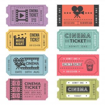 Modèles de billets, concert et billet de cinéma. illustration | Vecteur Premium Template Tiket, Ticket Cinema, Deco Cinema, طوابع بريد, Admit One Ticket, Tapeta Harry Potter, Vintage Ticket, One Ticket, طابع بريدي