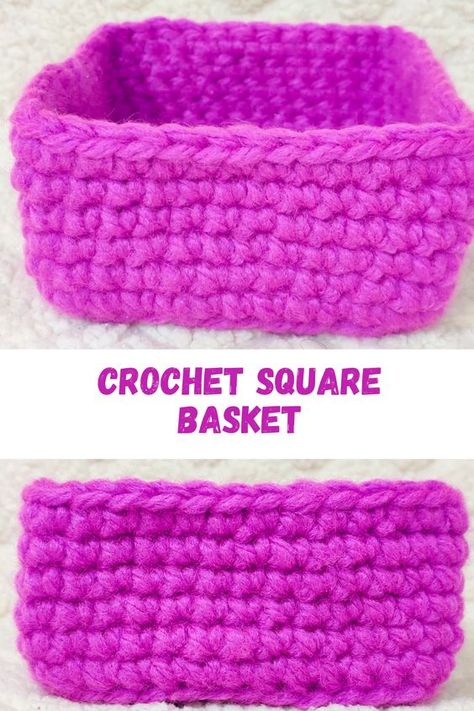 Crochet Mini Baskets Free Pattern, Crochet Square Basket Free Pattern, Crochet Square Box Free Pattern, Crochet Boxes Free Pattern, Crochet Square Baskets, Crochet Basket Square, Crochet Box Pattern Free, Square Basket Crochet Pattern Free, Scrap Yarn Crochet Basket