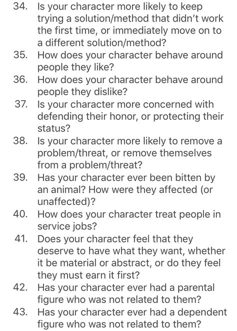 Character development questions part VI https://character-creation-resources.tumblr.com/post/174065449202/character-development-questions-hard-mode How To Develop Your Characters, Questions To Get To Know Your Character, Short Story Character Development, Character Creation Prompts, Dnd Character Creation Questions, Questions To Ask Characters, Character Development Questions Writing Characters, Character Development Prompts, Character Creation Questions