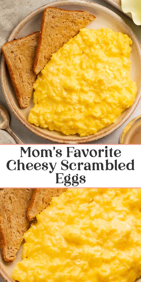 Cheesy Egg Recipes, Scrambled Eggs With Cream, Easy Scrambled Eggs, Cheesy Scrambled Eggs, Best Scrambled Eggs, Scrambled Eggs With Cheese, Creamy Scrambled Eggs, Scrambled Eggs Recipe, Cheesy Eggs