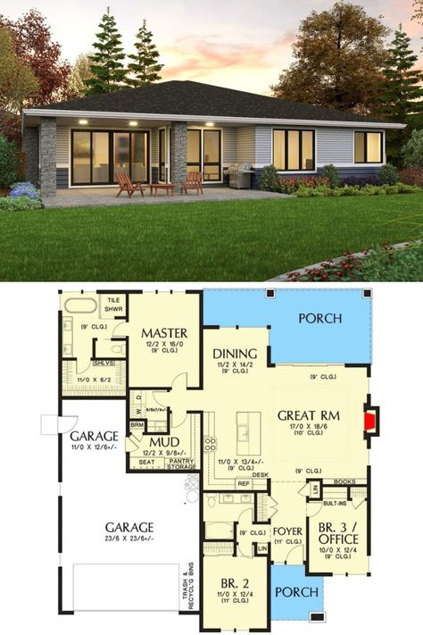 House Designs Exterior One Floor, 3 Bedroom Open Floor Plan Modern, 3 Bedroom Modern Ranch House Plans, 3 Bedroom House Design With Floor Plan, One Story 3 Bedroom Open Floor Plan, Contemporary One Story House Plans, 3 Bedroom Modern House Plans Open Floor, Floor Plan 3 Bedroom One Story, Ranch Style Homes Plans Open Floor Single Story