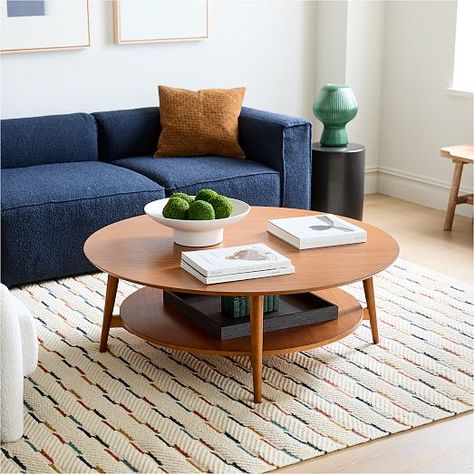 West Elm Coffee Table Round, Cozy Mid Century Modern Living Room Coffee Tables, Modern Oval Coffee Table, Mid Century Round Coffee Table, Coffee Table Design Modern Simple, Vintage Round Coffee Table, Coffee Table For Sectional Couch, Coffee Table Living Room Ideas, Funky Coffee Table