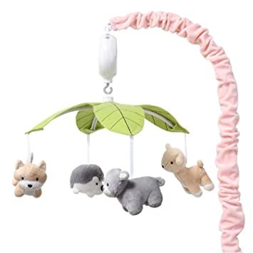 The Peanutshell Pink Woodland Animals Musical Crib Mobile for Baby Girls | Digital Music Box with 12 lullabies Nursery Safari Theme, Giant Leaves, Mobile For Baby, Pink Woodland, Friendly Fox, Hanging Crib, Nursery Safari, Happy Hedgehog, Travel Nursery