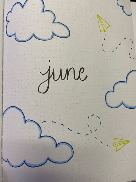 June Book Journal Cover, June Book Journal, June Dairy Month Ideas, Journal June Ideas, June Bullet Journal Cover Aesthetic, Journal Month Page May, May Title Page, August Journal Page, June Journal Page