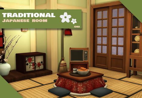 Traditional Japanese Room | ONI on Patreon Sims 4 Japanese House, Traditional Japanese Room, Japanese House Interior, Japanese Home Interior, Japan Furniture, Japanese Bed, Japan Decor, Japanese Bathroom, Japanese Bedroom