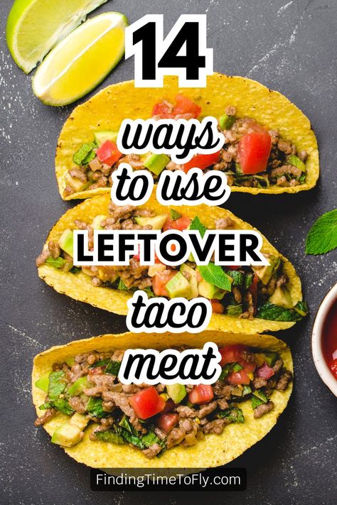 Wondering what to do with leftover taco meat? Here's a list of 14 Leftover Taco Meat Recipes. Turn your leftovers into delicous, easy dinners the whole family will love. These easy meal ideas include pasta, rice, pizza, burritos, lasagna, & more! Discover how to make the most of your leftovers. Meals With Leftover Ground Beef | Recipes Using Leftover Taco Meat | Healthy Meals With Taco Meat | Casserole With Taco Meat | Hamburger Meat Leftover Recipes | Taco Family Dinner | Taco Meat Lunch Ideas Meat Leftover Recipes, Meals With Taco Meat, Taco Meat Casserole, Meat Lunch Ideas, Taco Meat Recipes Leftover, Leftover Taco Meat Recipes, Leftover Ground Beef, Walking Tacos Recipe, Leftover Taco Meat