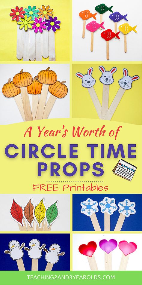 This collection of toddler and preschool circle time props includes activities for the entire year! #circletime #classroom #toddlers #preschool #printables #props #music #teachers #teaching2and3yearolds 3's Preschool Activities, Circle Time Weather Ideas, Story Time Activities Preschool, Circle Time Story Props, Pandas, Preschool Stories With Props, Prek Large Group Activities, Circle Time Color Activities, All About Me Preschool Circle Time