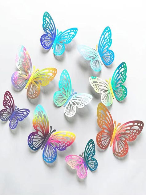 Multicolor  Collar  Paper Colorblock  Embellished   Home Decor 3d Butterfly Wall Decor, Butterfly Party Decorations, Diy Sticker, 3d Butterfly Wall Stickers, Butterfly Wall Decor, Flower Festival, Butterfly Wedding, Paper Butterfly, Wall Stickers Living Room