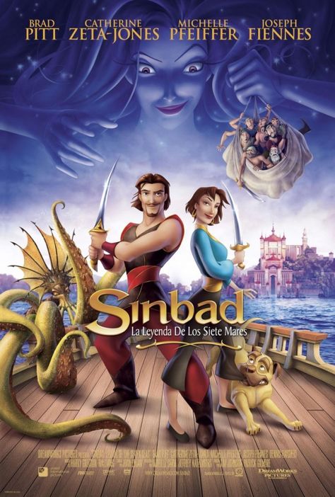 Sinbad: Legend of the Seven Seas (2003) DreamWorks Voices: Brad Pitt, Catherine Zeta-Jones. 28/12/05 Sinbad The Sailor, Joseph Fiennes, Dreamworks Movies, Film Watch, Childhood Movies, Seven Seas, Kids' Movies, Film D'animation, Dreamworks Animation