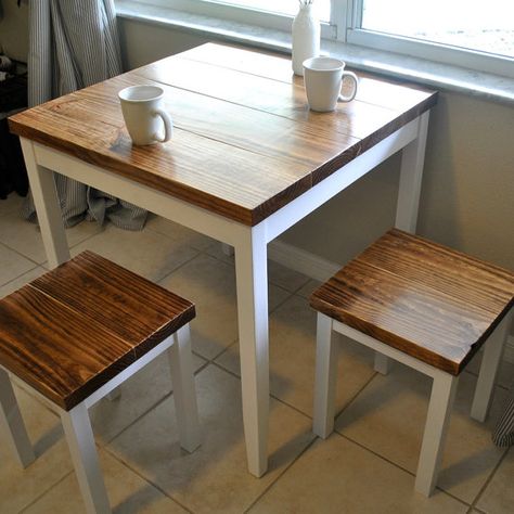 Farmhouse Breakfast Table or Small Dining Table Set with or without Stools - 29" square Small Breakfast Table, Reka Bentuk Dapur, Small Dining Table Set, Breakfast Table Setting, Nook Table, Small Kitchen Tables, Table Setting Decor, Small Space Kitchen, Small Dining Table