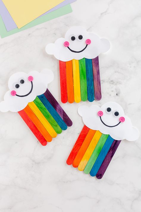 Crafts To Do With Kindergarteners, Cute Arts And Crafts For Kids, Craft Ideas For 1st Grade, Arts And Crafts 3 Yo, Easy Crafts With Popsicle Sticks, Rainbow Popsicle Stick Crafts, Crafts With Popsicle Sticks Kids, Popcycle Stick Crafts For Kids, Toddler Popsicle Stick Crafts