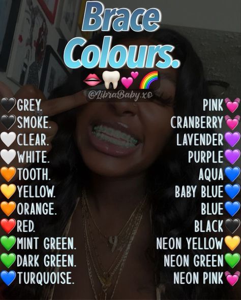 Cute Braces Colors Ideas, Baddie Braces, Best Braces Colors Ideas, Braces Aesthetic Girl, Good Braces Colors, Pretty Braces Colors, Hot Pink Braces, Braces Hacks, Fashion Braces