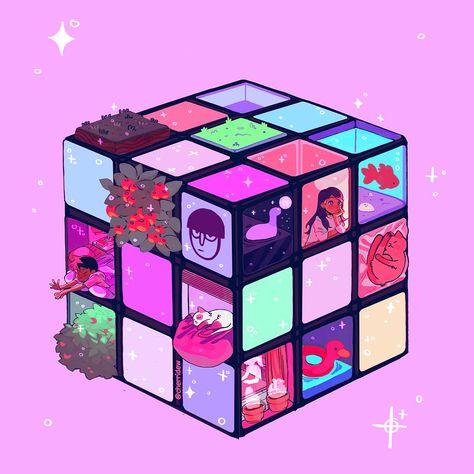 Croquis, Tumblr, Aesthetic Rubix Cube, Rubics Cube Drawing, Rubics Cube, Cube World, Loop Animation, Rubix Cube, Instagram Frame Template