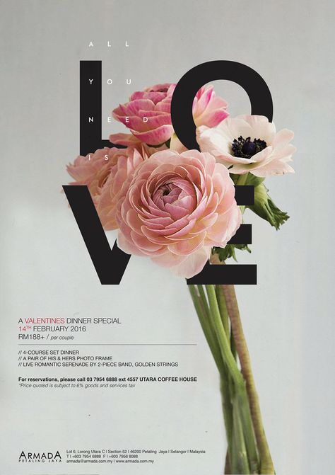 Valentines Day Promo, Valentine Poster, Kalender Design, Valentines Day Poster, Floral Typography, Posters Design, 카드 디자인, Valentine's Day Design, Valentines Design