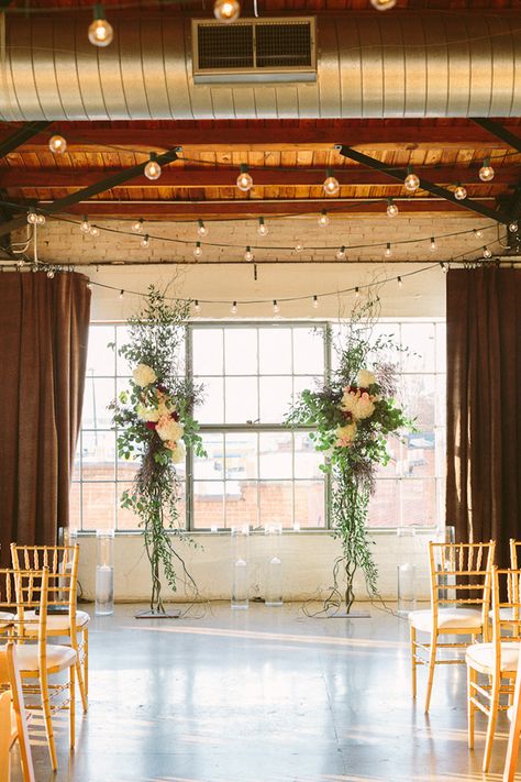 Industrial Wedding Ceremony, Wedding Ceremony Venues, Wedding Altars, Wedding Ceremony Backdrop, Church Flowers, Wedding Ceremony Flowers, Ceremony Inspiration, Ceremony Arch, Ceremony Flowers