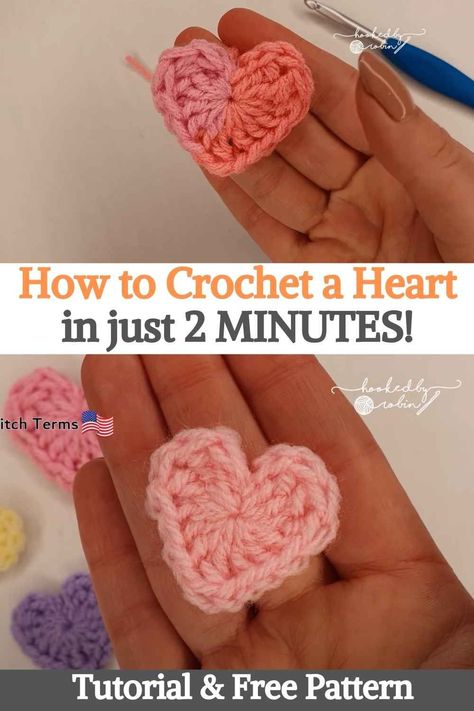 Small Crocheted Hearts, Heart Crochet Applique, Crochet A Heart Pattern, Crochet Simple Heart, Simple Heart Crochet Pattern, Heart Applique Crochet, Small Crocheted Heart Pattern, Crotchet Patterns Projects Easy, Heart Free Crochet Pattern