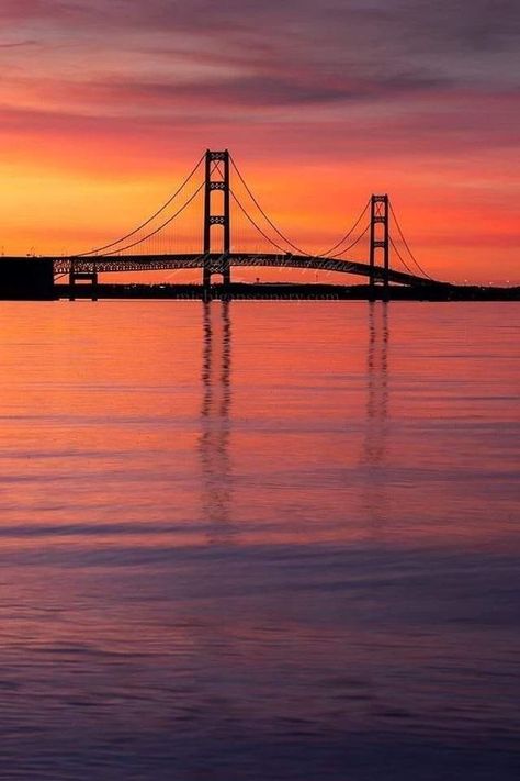 I Grew Up In Michigan | mackinac bridge Michigan | Facebook Mackinaw Bridge, Mackinac Bridge, Michigan Vacations, Mackinac Island, Travel Illustration, Pure Michigan, Northern Michigan, Bay Bridge, Great Lakes