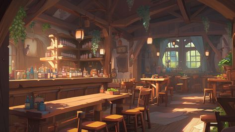 Fantasy Cafe Interior, Fantasy Inn Interior, Tavern Lighting, Tavern Drawing, Cozy Tavern, Tavern Aesthetic, Fantasy Inn, Interior Concept Art, Casa Hobbit