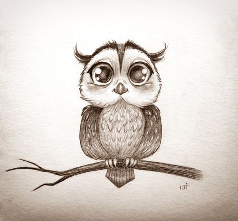 Owl by Bastet-mrr Owl Drawing Sketches, Owl Drawing Cute, Cartoon Owl Drawing, Drawing Cute Cartoon, Baby Owl Tattoos, Owl Tattoo Drawings, Owl Sketch, Tattoos Watercolor, Owl Drawing