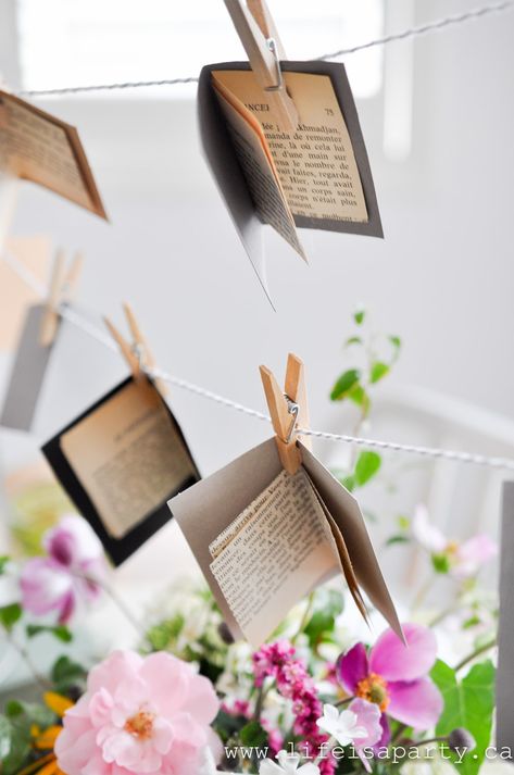 Books Theme Party Decorations, Book Themed Birthday Decorations, Diy Book Party Decorations, Book Launch Decor Ideas, Book Themed Appetizers, Book Wreath Ideas, Book Wedding Shower Theme, Book Pages Diy Decor, Book Themed Party Decorations Free Printables