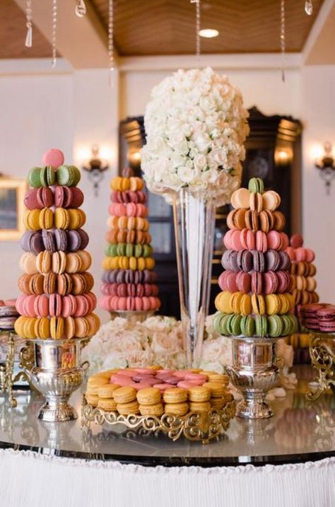 Glam Macaron Tower Ways to Serve Macarons | Display Macarons | Cute Ideas to Present Macarons | Afternoon Tea | High Tea | Birthday Parties | Dessert Buffet | Party Favors | Weddings | Macaron Towers Macaroon Tower, Macarons Tower, Macaroons Wedding, Wedding Macarons, Parisian Party, Colin Cowie, Macaron Tower, Opulent Wedding, Les Macarons