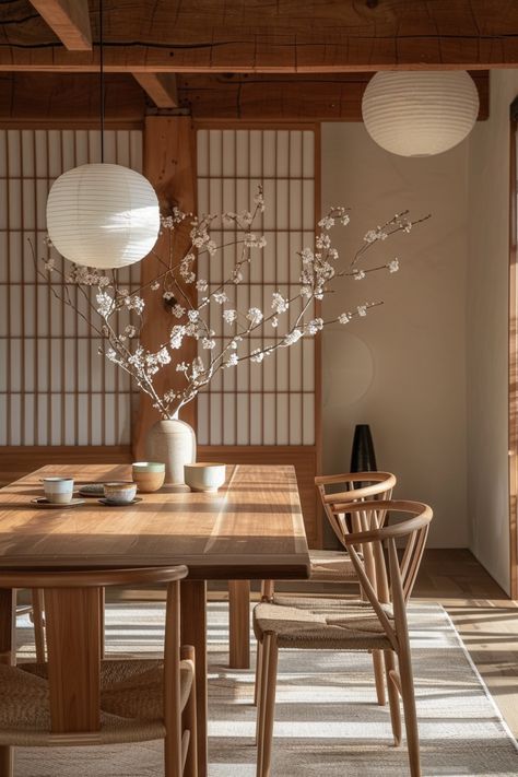 Discover how to create a Japandi Dining Room that blends simplicity with elegance. Learn how the minimalist sophistication of Japanese design and the rustic elegance of Scandinavian style can transform your dining space into a serene, functional area. 🌿🍽️ Japandi Style Dining Room, Dining Room Japandi, Japandi Studio, Japandi Dining Room, Japandi Dining, Japanese Minimalism, Simple Artwork, Warm And Cool Colors, Living Room Loft