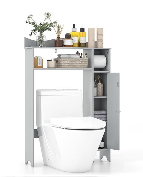 PRICES MAY VARY. Space Saver For Home: The over toilet storage cabinet is designed to make full use of limited space in bathroom. This space saver well organizes the large wall space above the toilet with taking only a floor space of 29.5” (L) x 8” (W). The elaborate design can help solve your concern about the storage of various items in bathroom. Large Storage & Adjustable Shelf: The upper part of the toilet organizer features a 2-level board and open shelf, where shampoo, lotion and napkin ca Laundry Balcony, Over Toilet Storage Cabinet, Over The Toilet Storage Cabinet, Toilet Storage Cabinet, Space Saving Shelves, Over Toilet Storage, Over The Toilet Storage, Bathroom Space Saver, Toilet Shelves