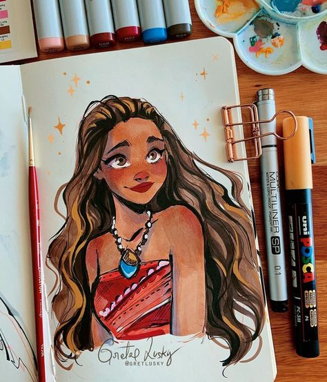 Gretel Lusky on Instagram: “Moana released on this day 4 years ago! I love this movie with all my heart ❤️❤️ . . . #moana #disney #disneyprincess #sketchbook #mixedmedia…” Moana Disney, Disney Character Drawings, Copic Marker Art, Disney Drawings Sketches, Prințese Disney, 디즈니 캐릭터, Disney Art Drawings, Disney Princess Drawings, Princess Drawings