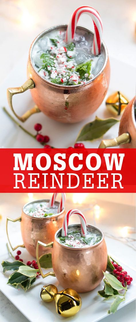 Moscow Mule Christmas, Pretty Holiday Cocktails, Candy Cane Alcoholic Drink, Christmas Mules Cocktail, Peppermint Mixed Drinks, Candy Cane Cocktails, Winter Moscow Mule, Christmas Booze Drinks, Peppermint Christmas Cocktails