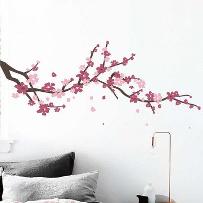 Need an embellishment in your home? Then our Cherry Blossom Branch Wall Decal is the decal for you! This decal will take your breath away and bring a little bit of spring beauty into your home. When fully applied this decal has a painted on appearance. All the flowers can be applied in any way you want. Your order will also come with easy application instructions and an application squeegee. Colour: Brown/Pink/Light Pink, Size: 19" H x 48" W x 0.01" D Cherry Blossom Bedroom, Japanese Interior Design Modern, Cherry Blossom Wall Art, Japanese Cherry Tree, Bird Wall Decals, Blossom Branch, Cherry Blossom Branch, Cherry Blossom Art, Japanese Interior Design