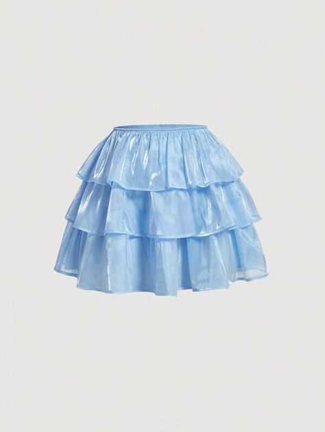 SHEIN MOD Layered Hem Mesh Skirt | SHEIN USA Mini Blue Skirt, Blue Ruffle Skirt, Outfits Dr, Light Blue Skirt, Shirt Transformation, Dress Reference, Tulle Mini Skirt, Pastel Skirt, Light Blue Skirts