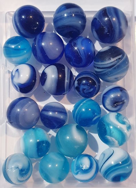 Antique toy Marbles  Blue and white Corkscrews and swirls Marbles Aesthetics, Inedible Things That Look Good, Pretty Marbles, Inedible Things, Blue Marbles, Blue Pallets, Blue Monochromatic, Antique Marbles, Marbles Images