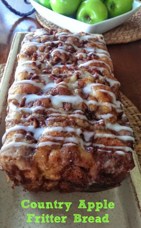 Awesome Country Apple Fritter Bread!  The Baking ChocolaTess Apple Cake, Apple Fritters Bread Recipe, Country Apple Fritter Bread, Cabin Recipes, Apple Cakes, Apple Fritter Bread, Sewing Caddy, Pane Dolce, Apple Fritter