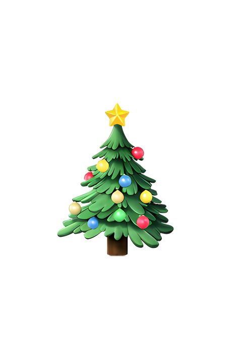 The emoji 🎄 depicts a green Christmas tree with a brown trunk. The tree has several layers of branches that are decorated with colorful ornaments, such as red, blue, and gold balls, and a yellow star on top. The tree also has a few white snowflakes on its branches, indicating that it is a winter holiday tree. Overall, the emoji represents the festive and joyful spirit of Christmas. Natal, Christmas Tree Icons, Christmas Tree White Background, Emoji Christmas Tree, Emoji Pic, Christmas Emojis, Christmas Tree Icon, Tree Emoji, Iphone Emojis