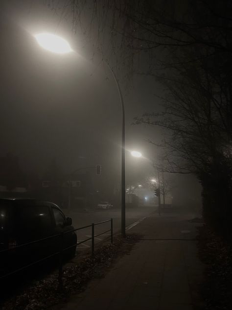 Nature, Fog Night Aesthetic, Foggy Aesthetic Night, Fog Asethic, Streetlamps In The Fog, Foggy Night Aesthetic, Street Lamp Night, Hayden Core, Relaxing Thoughts
