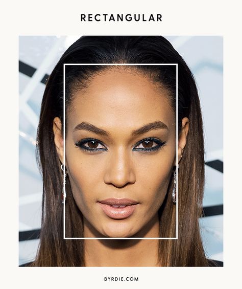 Rectangular faces are sometimes called "oblong," and they're similar to a square-shaped face but longer than they are wide. Your forehead, cheeks, and jawline are approximately the same width and your chin has a very slight curve. Celebs with your face shape: Joan Smalls, Sarah Jessica Parker, Alexa Chung Celebs With Square Faces, Rectangular Face Hairstyles, Rectangular Face Shape, Hairstyles For Rectangular Faces, Face Form, Rectangle Face Shape, Facial Shapes, Oblong Face Shape, Rectangle Face