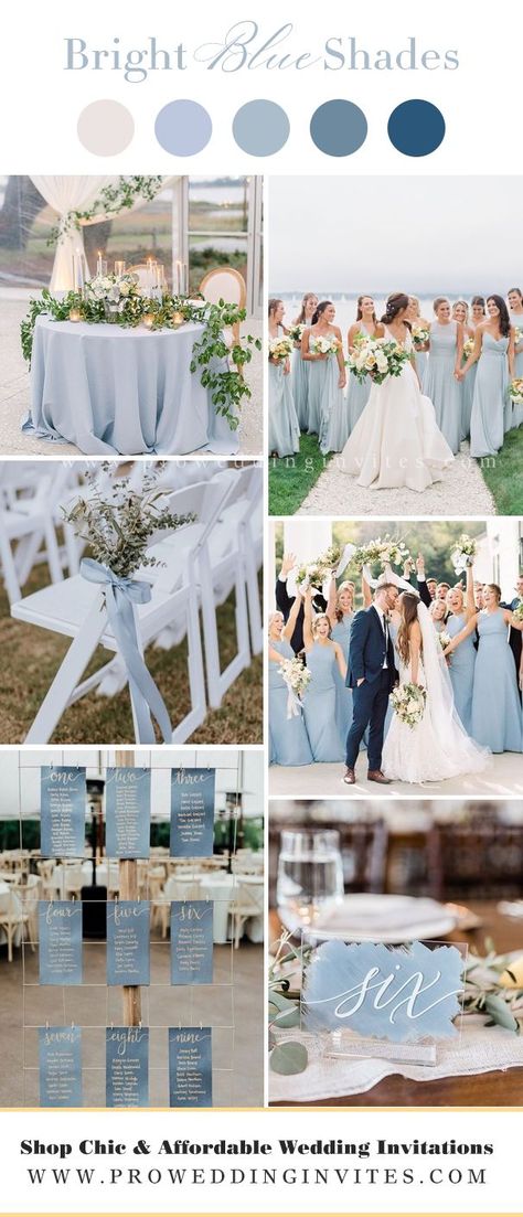 2023 Wedding Colors Summer, Wedding Colors With Dusty Blue, Wedding Colors By Season, Dusty Blue Greenery Wedding, Frost Wedding Theme, Seasonal Wedding Colors, Blue Florals For Wedding, Hues Of Blue Wedding, Blue Tones Wedding