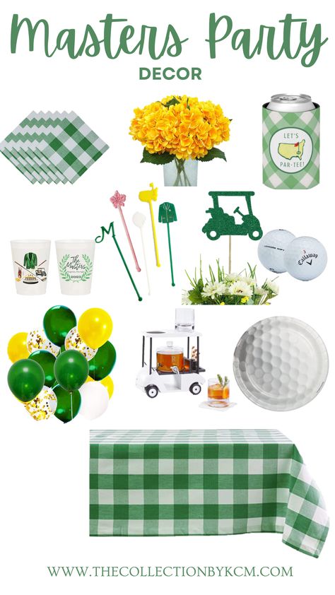 Are you hosting a Masters Tournament Par-Tee? Fully cultivate the golf course and Masters feel by adding green, yellow and white colors. Click the link for fun Masters party decoration and ideas for your Par-Tee. Golf Birthday Backdrop, The Masters Party, Masters First Birthday Party, Masters Party Ideas, Masters Themed Party, Masters Golf Party, Masters Party, Golf Baby Showers, Golf First Birthday