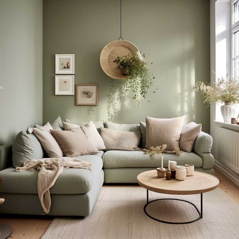 3+ Tips to Make Your Green Couch the Star of Your Living Room • 333+ Images • [ArtFacade] Small Living Room Ideas Sage Green, Sage Green Leather Sofa, Green Gold Wood Living Room, Green Couch With Green Wall, Home Decor Green Living Room, Moss Green Living Room Ideas, Sage Green Small Living Room, Green Wall Green Couch, Green Boho Couch