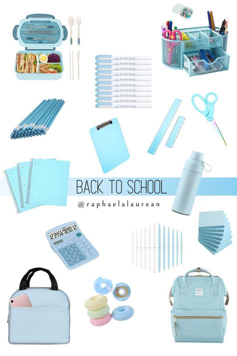 All Blue School Supplies, Light Blue School Supplies, Blue School Aesthetic, Blue School Supplies, Back To School Must Haves, Middle School Essentials, Back To School List, Preppy School Supplies, Middle School Survival