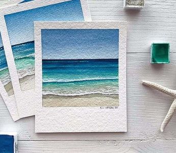 How To Paint Watercolour Seascapes, Easy Watercolor Seascapes, Beach Pictures Watercolor, Paint Ocean Easy, Beach Watercolors Easy, Beach Paintings Watercolor, Cool Watercolor Ideas Simple, Watercolour Sea Painting, Watercolour Beach Tutorial