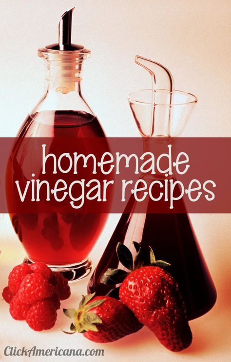 How to make DIY vinegar: Recipes for 16 flavored homemade vinegars, including raspberry, strawberry, tarragon & celery (1910s) - Click Americana Basalmic Vinegar, Infused Oil Recipes, Homemade Vinegar, Diy Vinegar, How To Make Vinegar, Strawberry Vinegar, Vinegar Recipes, Herbal Vinegar, Balsamic Vinegar Recipes