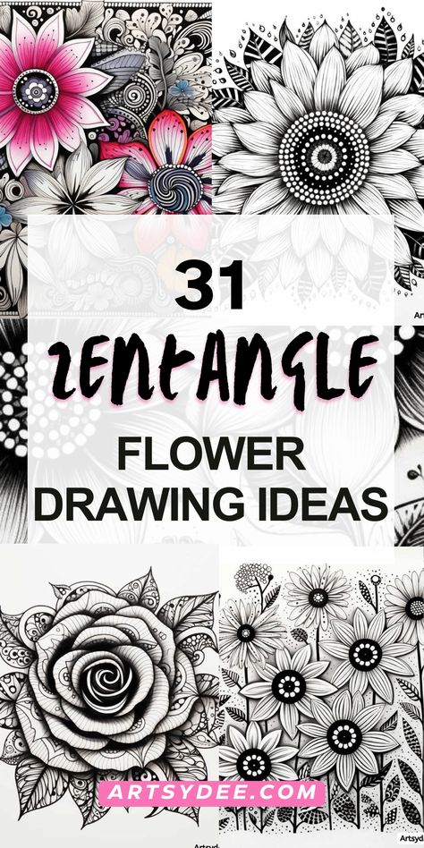 Explore 31 Zentangle Flowers for Your Sketchbook Art Inspiration! Enhance your artistic journey with a stunning array of floral zentangle designs. Ignite your creativity and find inspiration for your sketchbook art. From intricate petals to mesmerizing patterns, these zentangle flowers will breathe life into your artwork. Immerse yourself in the beauty of zentangle floral art and ignite your imagination today! Don't forget to grab the bonus free zentangle flower templates. Mandalas, Tangle Doodle Step By Step, Zentangle Flowers Step By Step Simple, Easy Doodle Flowers, Zentangle Flowers Step By Step, Leaves Zentangle, Colourful Zentangle Art, Zentangle Art Flowers, Zentangle Tutorial Step By Step